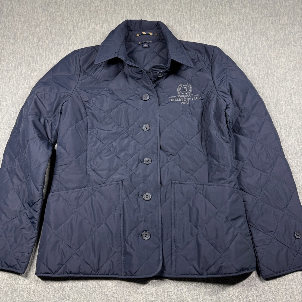 Brooks Brothers Navy Blue Quilted Barn Coat Jacket Womens M BradyPlus 2024 Logo